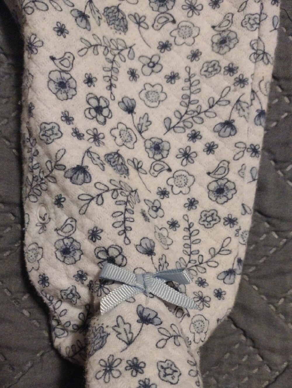 Laura Ashley Cream Footed One-Piece with Light Blue Floral Print - Picture 7 of 9